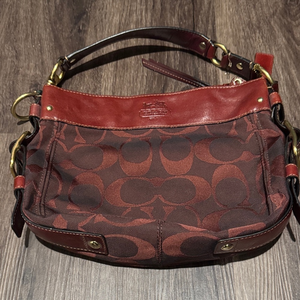 Coach Red and Brown Signature Shoulder Bag